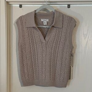 Rachel Zoe Taupe Cable Knit Vest Large NWT